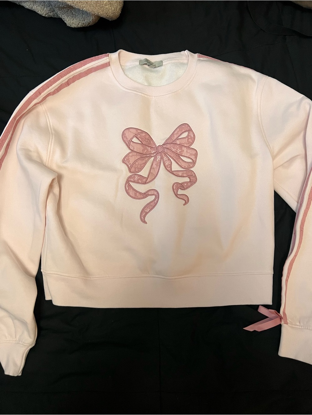 Girls' Light Pink Bow Graphic Crewneck Sweatshirt